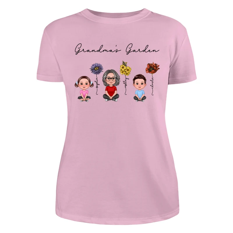 Grandma Grandkids Crossed Legs Sitting Vintage Birth Flower Personalized Shirt - Image 11
