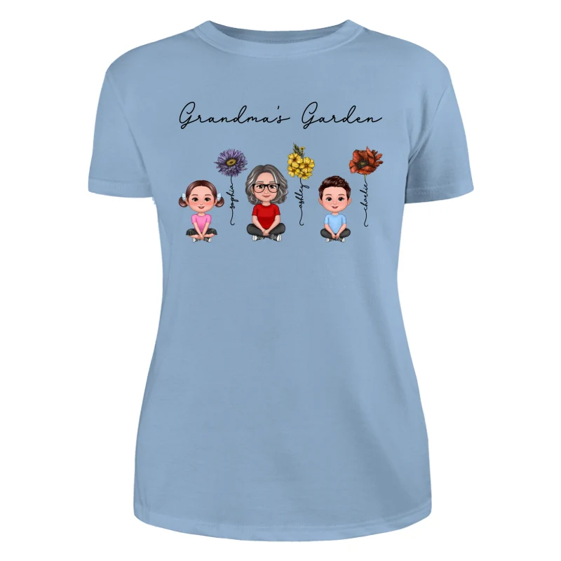 Grandma Grandkids Crossed Legs Sitting Vintage Birth Flower Personalized Shirt - Image 12
