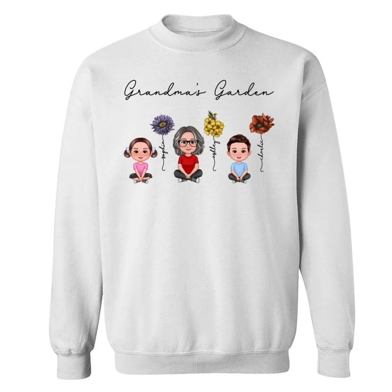 Grandma Grandkids Crossed Legs Sitting Vintage Birth Flower Personalized Shirt - Image 17