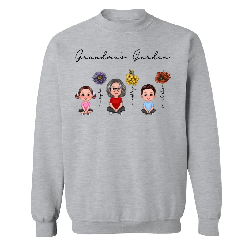 Grandma Grandkids Crossed Legs Sitting Vintage Birth Flower Personalized Shirt - Image 18