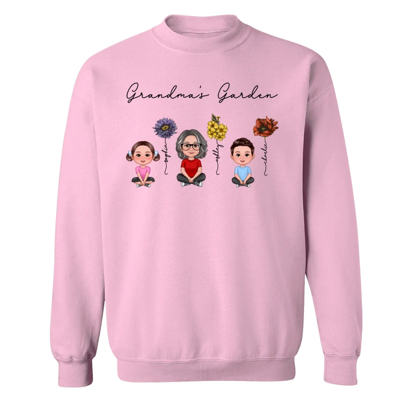 Grandma Grandkids Crossed Legs Sitting Vintage Birth Flower Personalized Shirt - Image 19