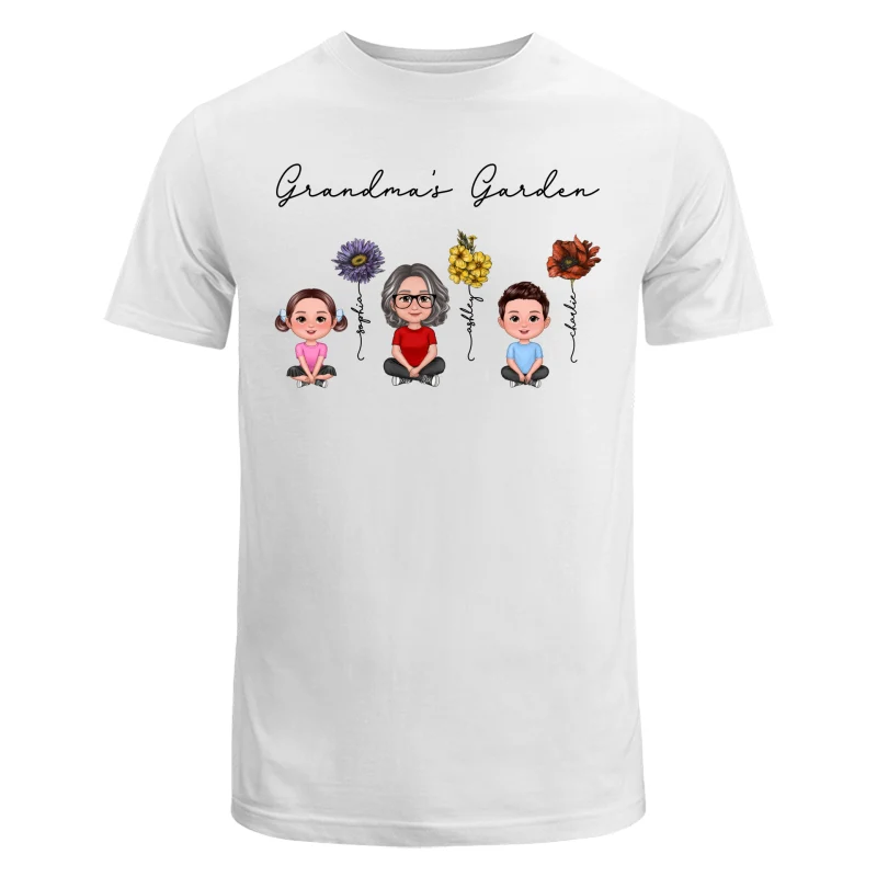 Grandma Grandkids Crossed Legs Sitting Vintage Birth Flower Personalized Shirt - Image 5