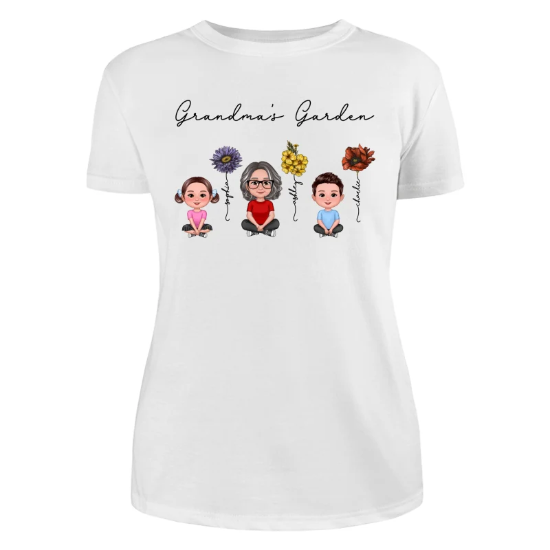Grandma Grandkids Crossed Legs Sitting Vintage Birth Flower Personalized Shirt - Image 9