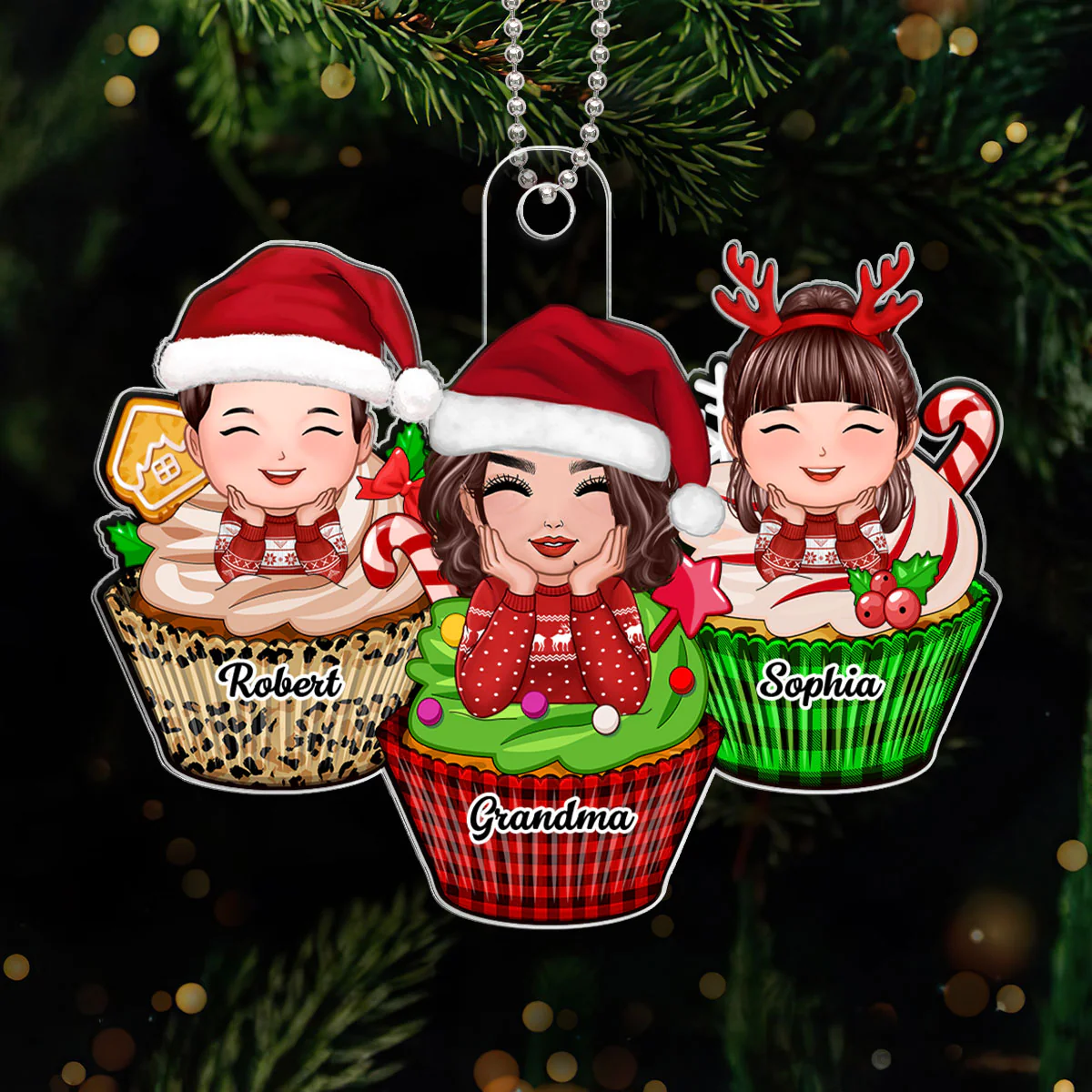 Grandma Grandkids Cupcakes Christmas Gift For Grandson Granddaughter Personalized Acrylic Ornament