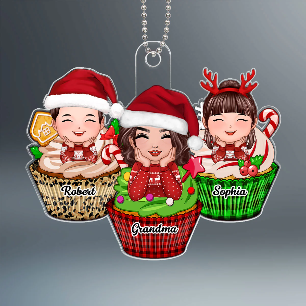 Grandma Grandkids Cupcakes Christmas Gift For Grandson Granddaughter Personalized Acrylic Ornament - Image 2