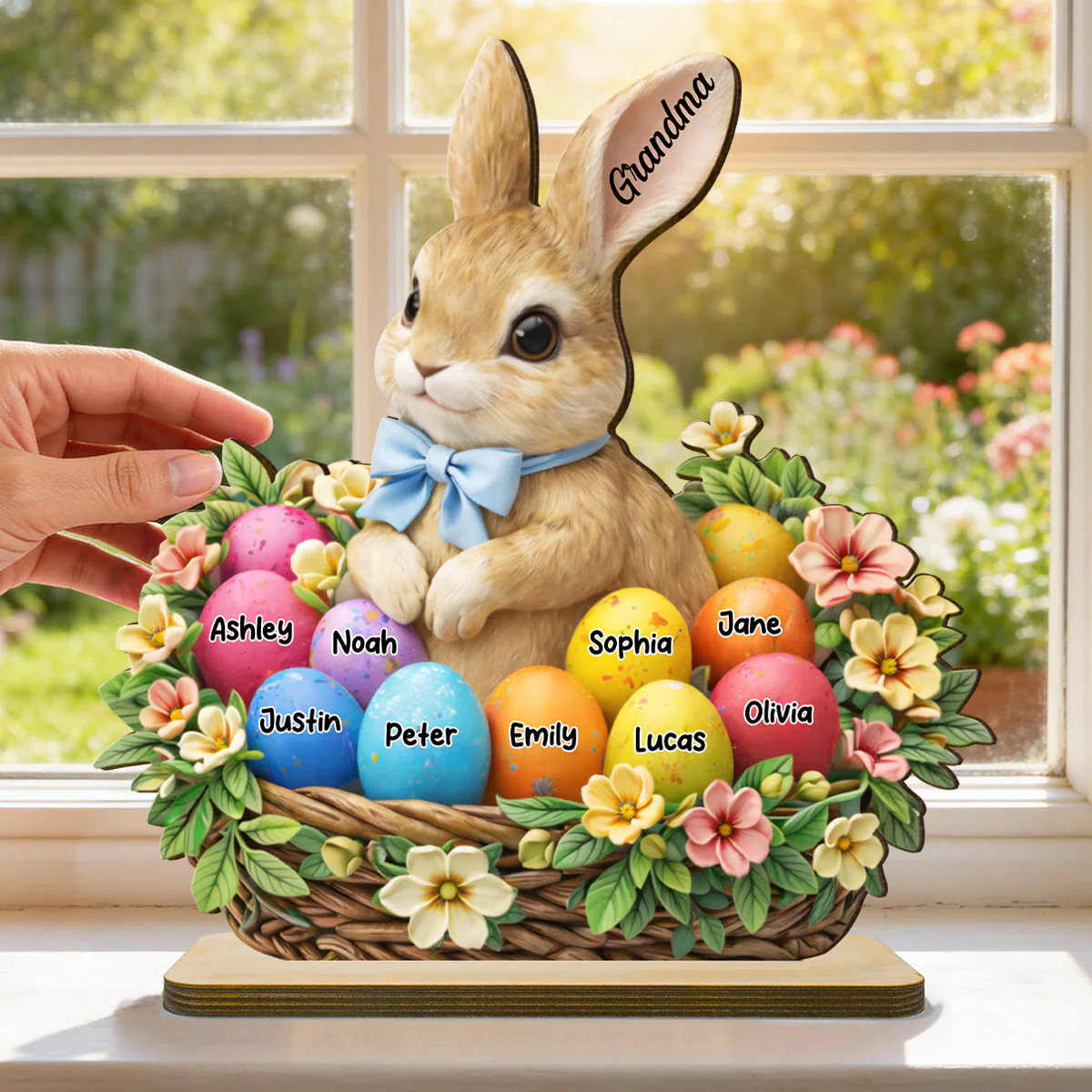 Grandma Grandkids Easter Bunny Basket - Personalized 2-Layered Wooden Plaque - Gift For Grandma - Image 3