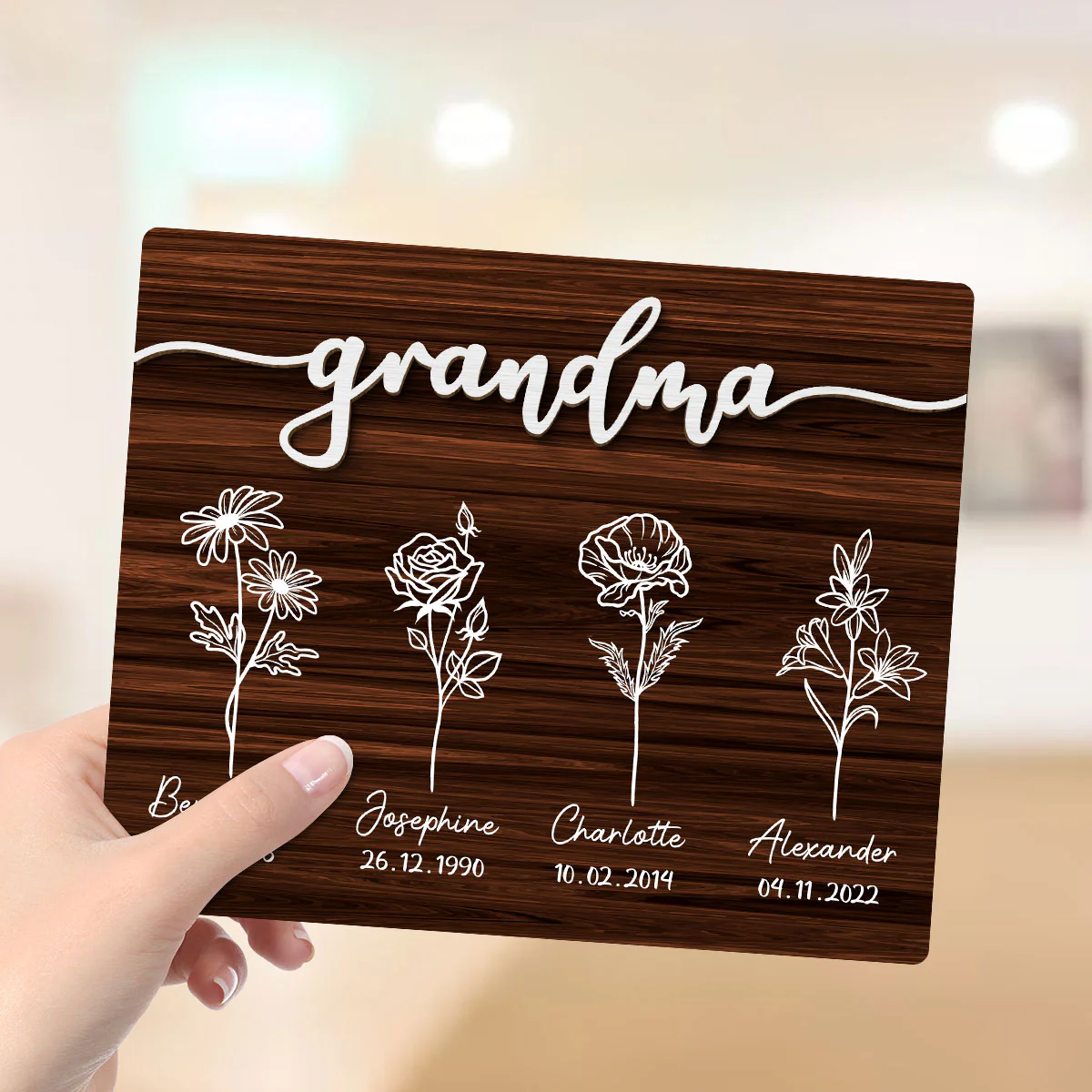 Grandma Grandkids Flowers Personalized 2-Layer Wooden Plaque - Image 4