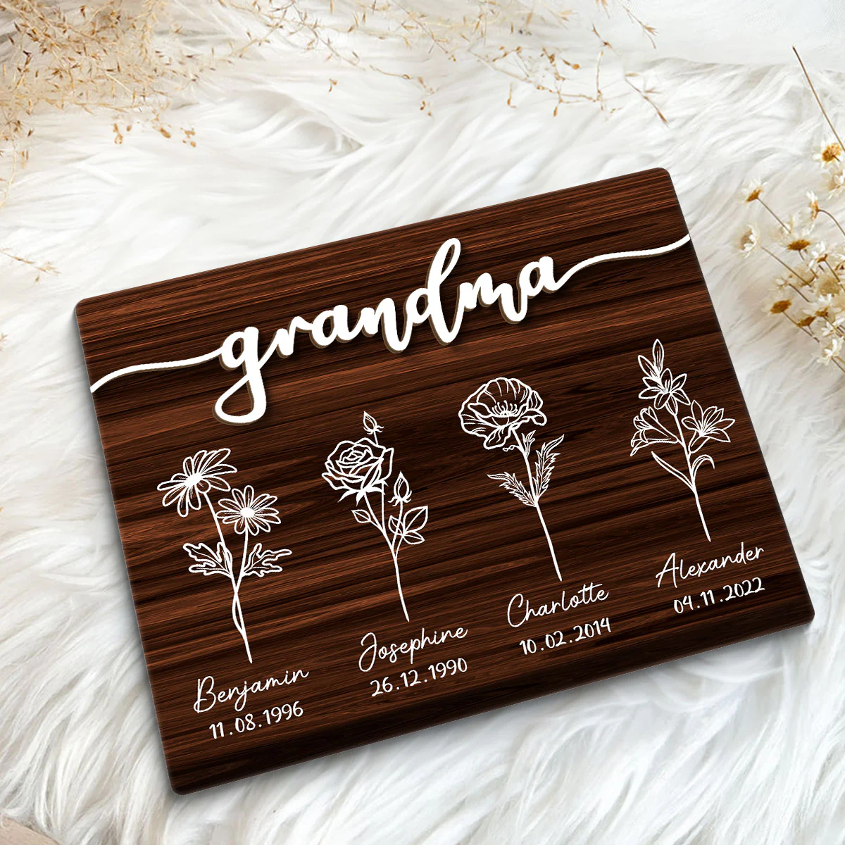 Grandma Grandkids Flowers Personalized 2-Layer Wooden Plaque - Image 5