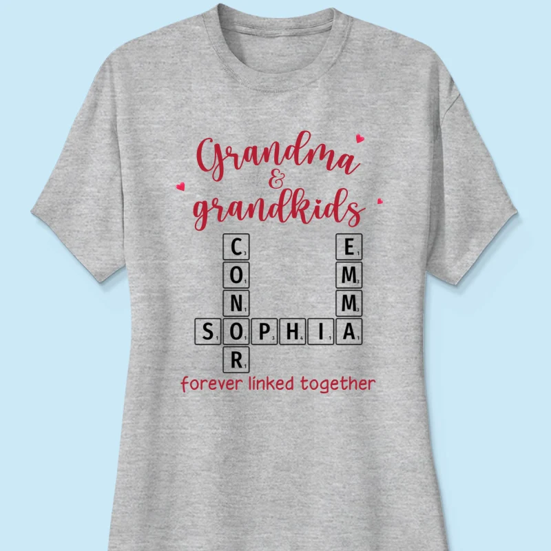 Grandma & Grandkids Forever Linked Together Crossword Puzzle Personalized Light Color Shirt - Image 6