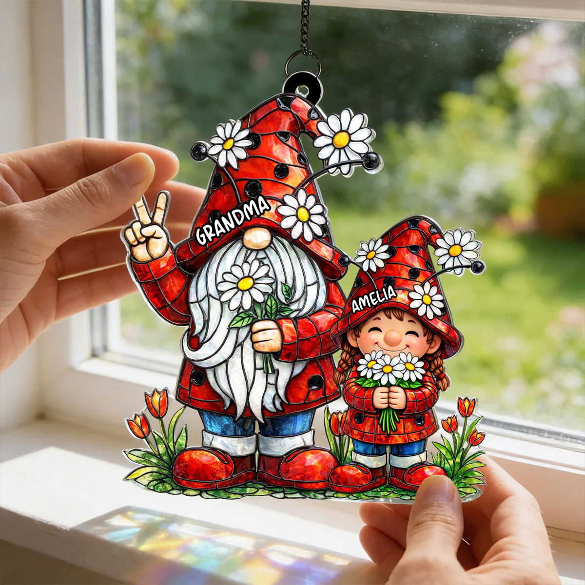 Grandma Grandkids Gnome Daisy Flowers - Personalized Suncatcher - Gift For Grandma - Image 5