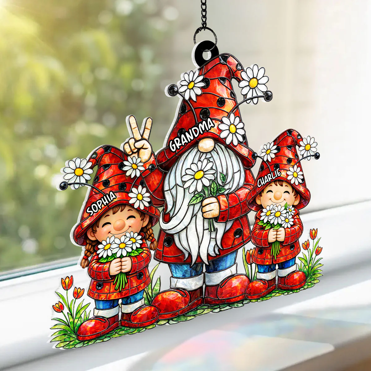 Grandma Grandkids Gnome Daisy Flowers - Personalized Suncatcher - Gift For Grandma - Image 6