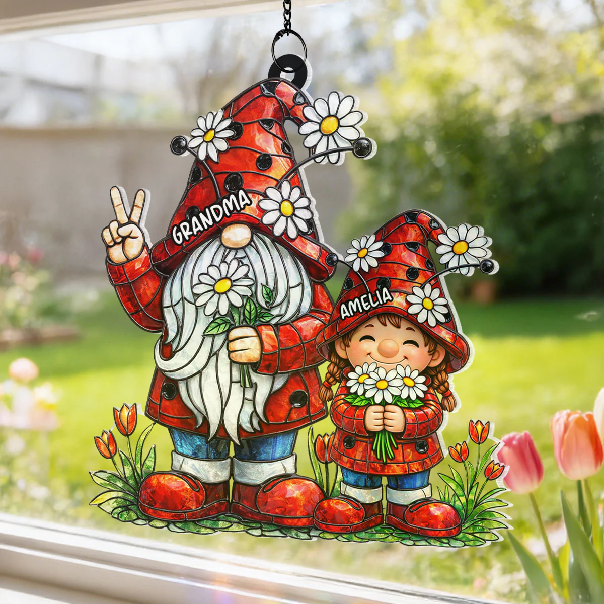 Grandma Grandkids Gnome Daisy Flowers - Personalized Suncatcher - Gift For Grandma - Image 7