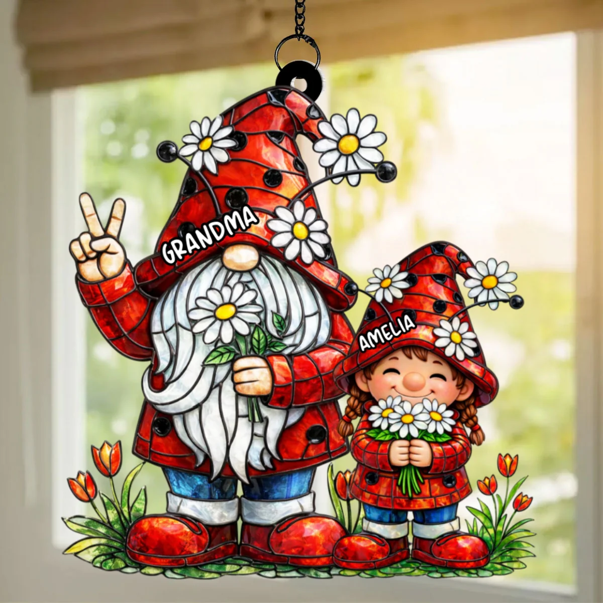 Grandma Grandkids Gnome Daisy Flowers - Personalized Suncatcher - Gift For Grandma - Image 9