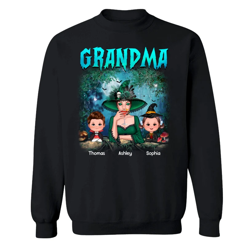 Grandma Grandkids Halloween Moon In Forest Personalized Shirt - Image 14
