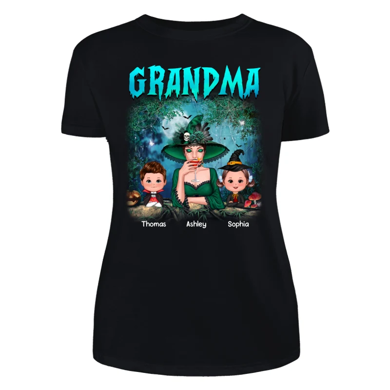Grandma Grandkids Halloween Moon In Forest Personalized Shirt - Image 8