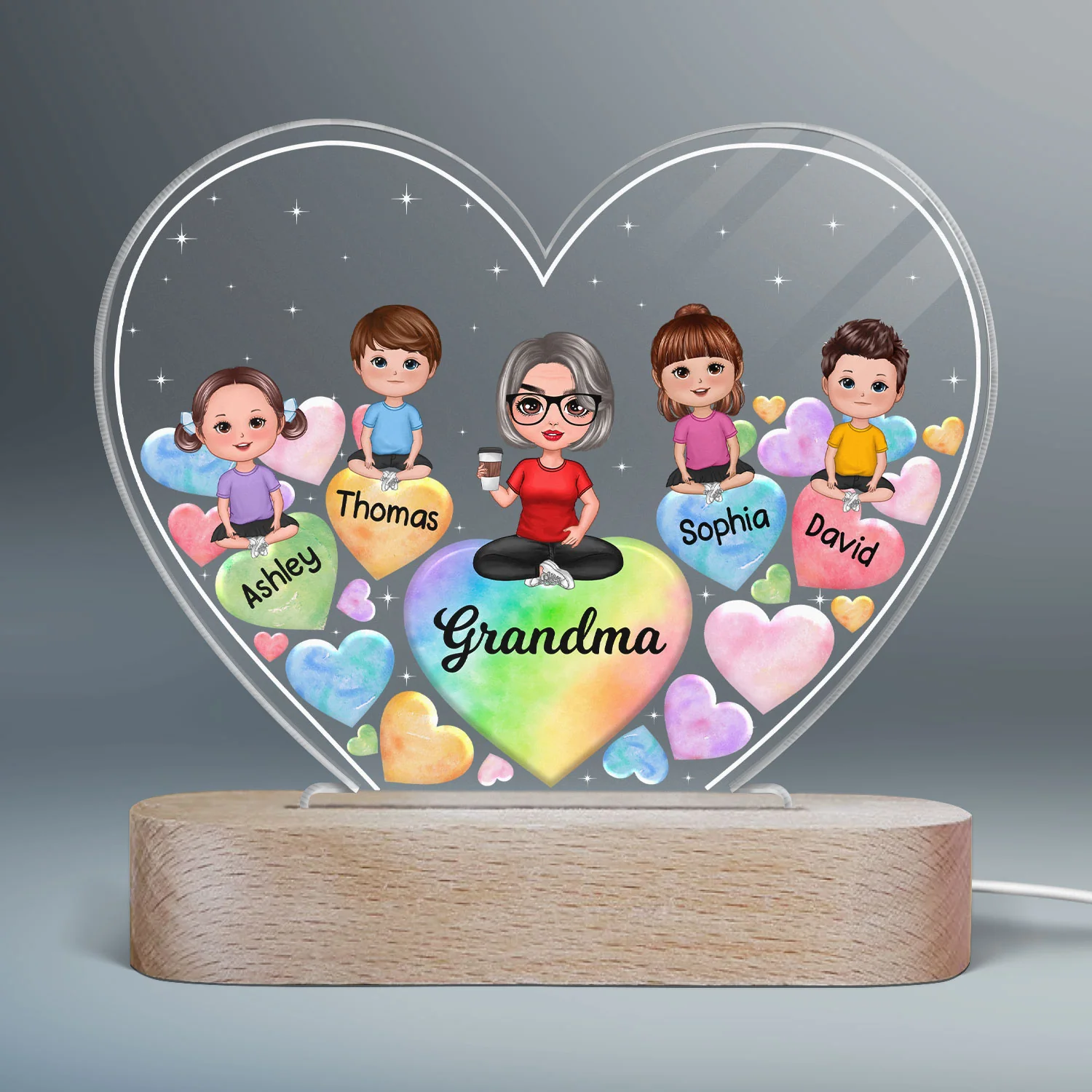 Grandma Grandkids Hearts In Heart Personalized Heart Acrylic LED Night Light - Image 2