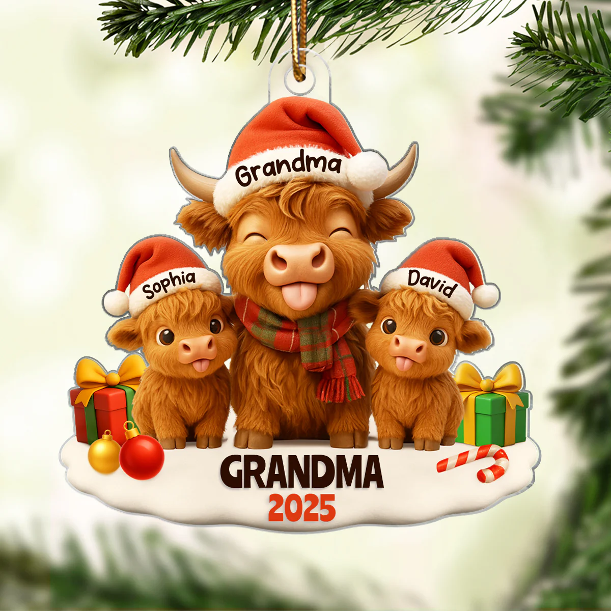 Grandma Grandkids Highland Cow Personalized Acrylic Ornament, Christmas Gift for Grandma, Grandkids - Image 4