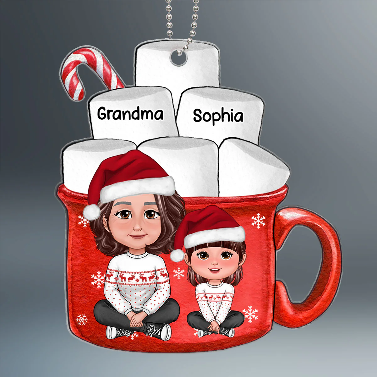 Grandma Grandkids Hot Cocoa Christmas Gifts For Granddaughters Grandsons Personalized Acrylic Ornament - Image 2