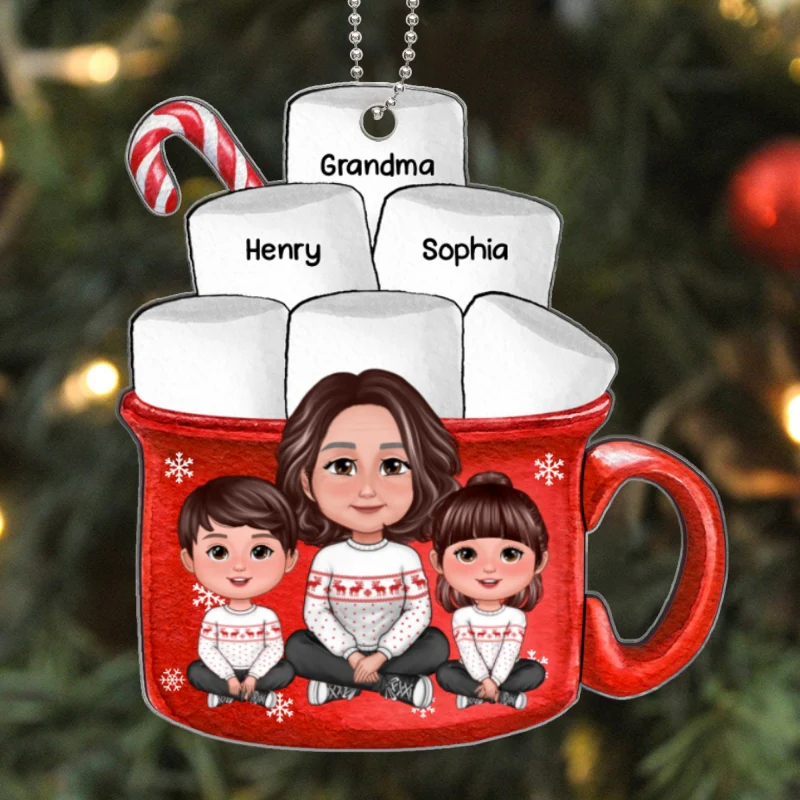 Grandma Grandkids Hot Cocoa Christmas Gifts For Granddaughters Grandsons Personalized Acrylic Ornament - Image 5