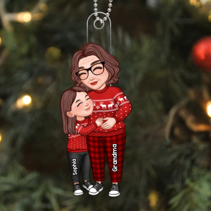 Grandma & Grandkids Hugging Christmas Gift For Grandma Granddaughter Grandson Personalized Acrylic Ornament - Image 5