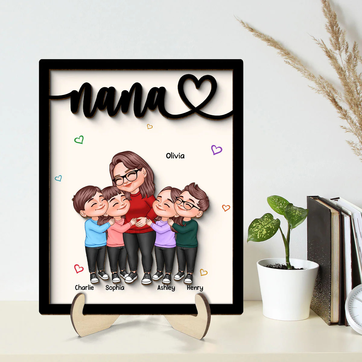 Grandma & Grandkids Hugging Gift For Grandma Mom Personalized 2-Layer Wooden Plaque - Image 2