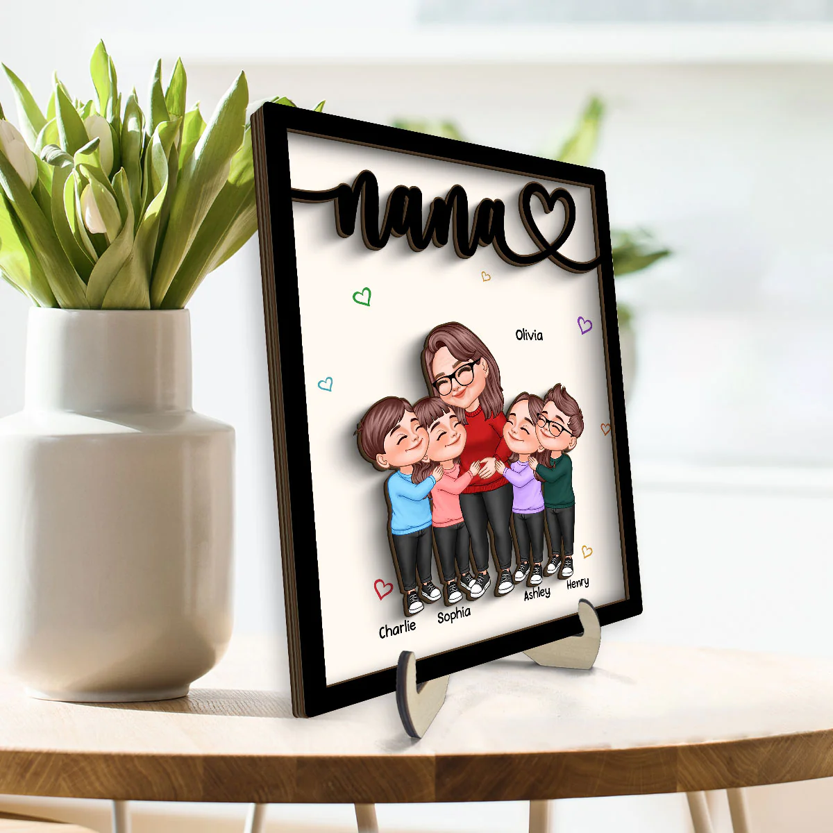 Grandma & Grandkids Hugging Gift For Grandma Mom Personalized 2-Layer Wooden Plaque - Image 3