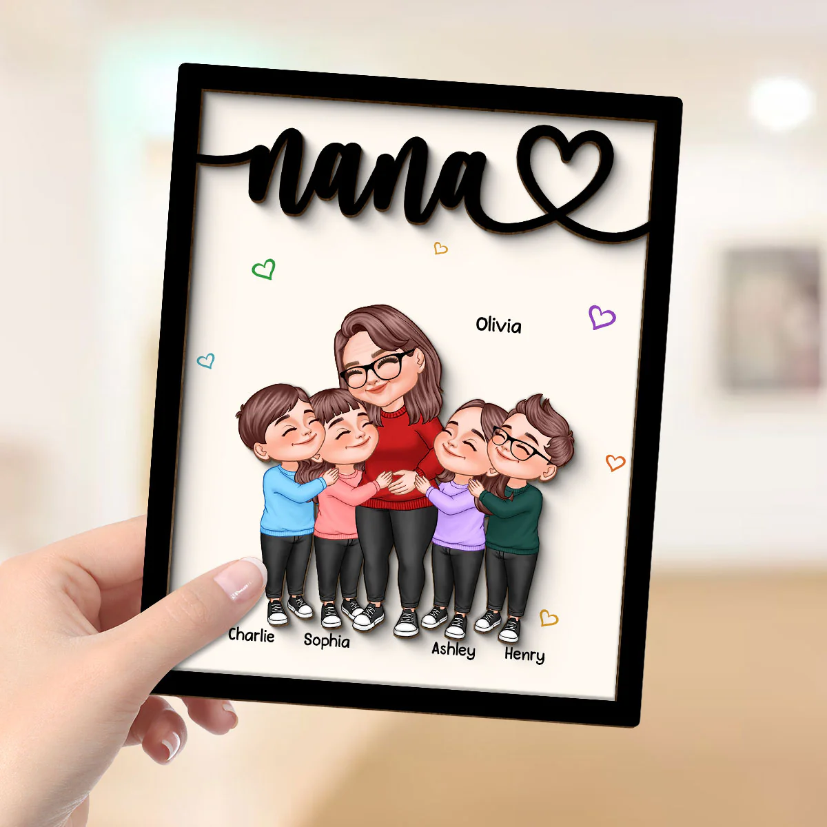 Grandma & Grandkids Hugging Gift For Grandma Mom Personalized 2-Layer Wooden Plaque - Image 4