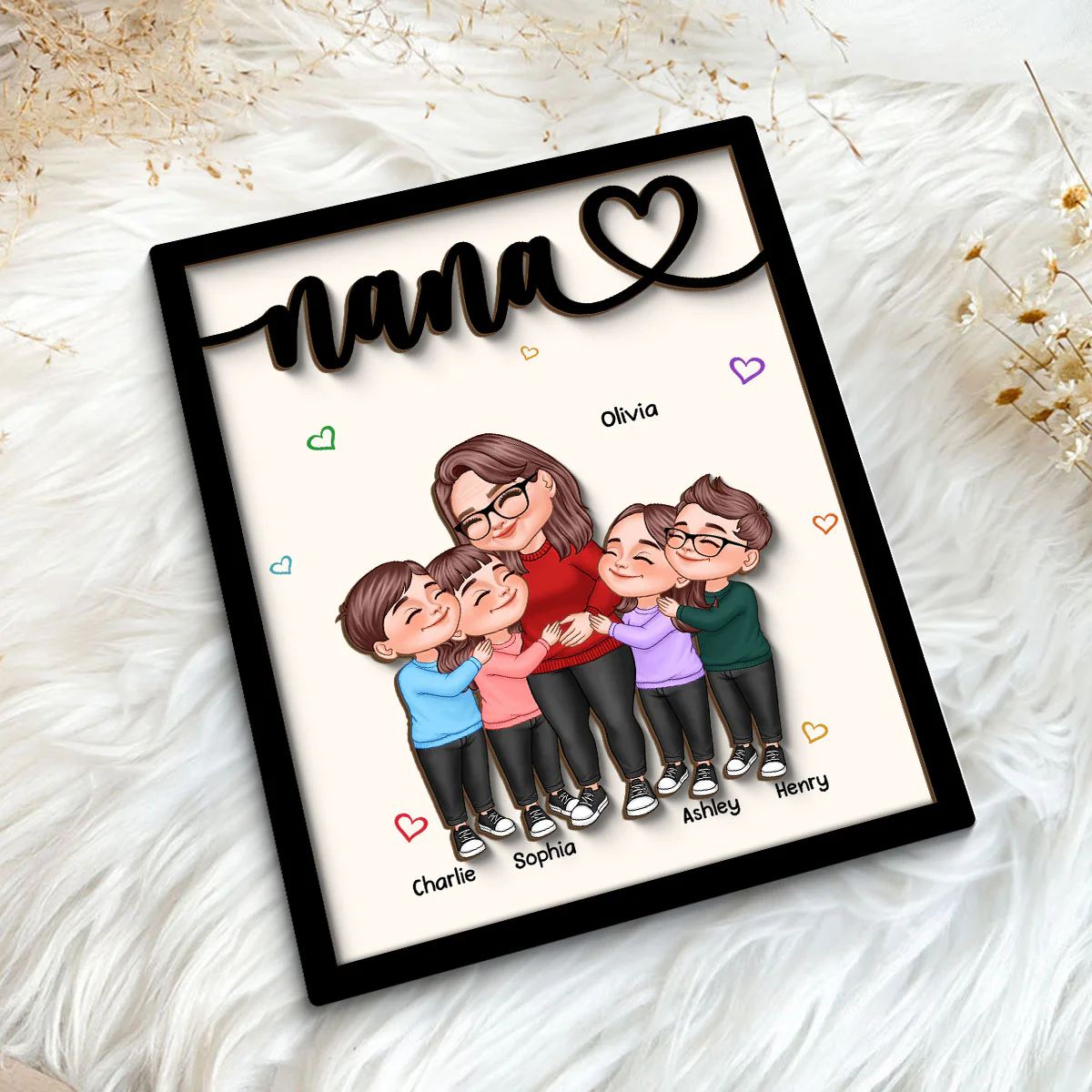 Grandma & Grandkids Hugging Gift For Grandma Mom Personalized 2-Layer Wooden Plaque - Image 5
