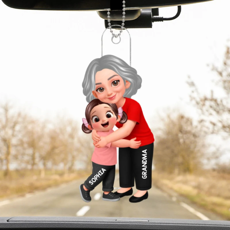 Grandma Grandkids Hugging - Personalized Acrylic Car Hanger - Mother's Day Gift For Grandma, Mom - Image 15