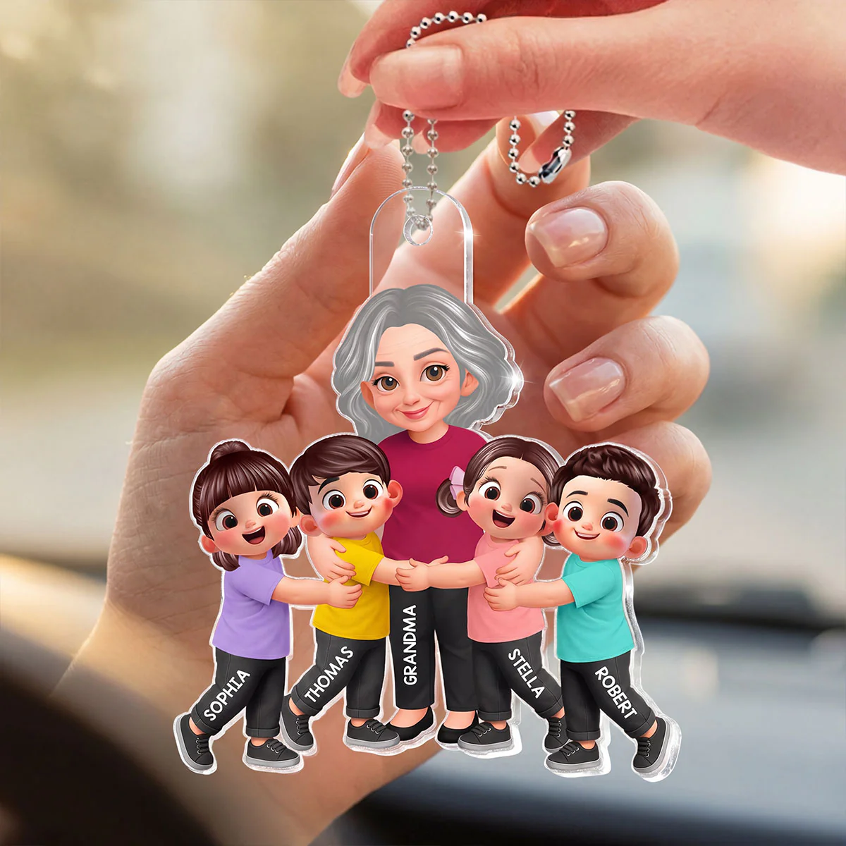 Grandma Grandkids Hugging - Personalized Acrylic Car Hanger - Mother's Day Gift For Grandma, Mom - Image 4