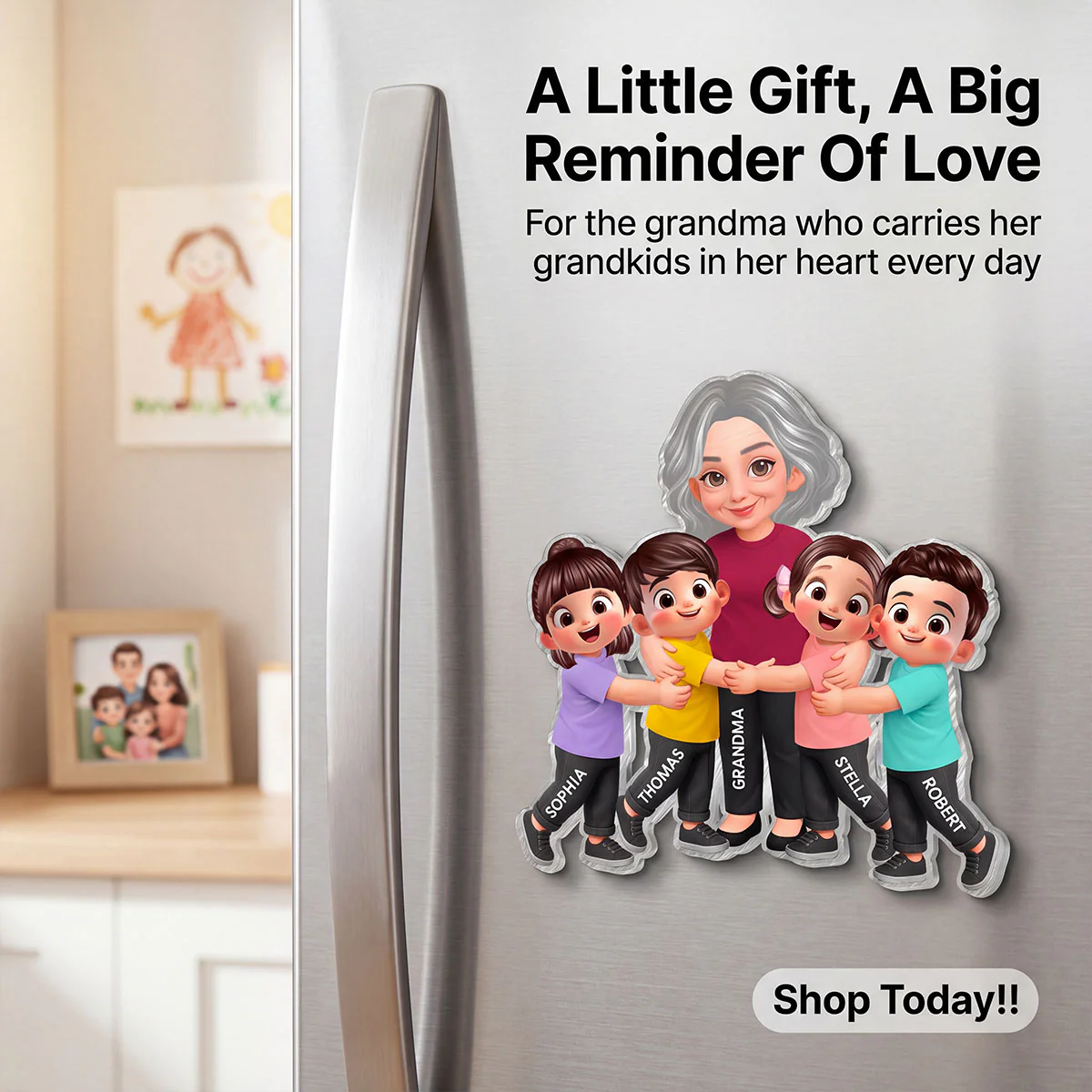 Grandma Grandkids Hugging - Personalized Acrylic Fridge Magnet - Heartfelt Gift For Grandma, Mom, Wife - Image 8