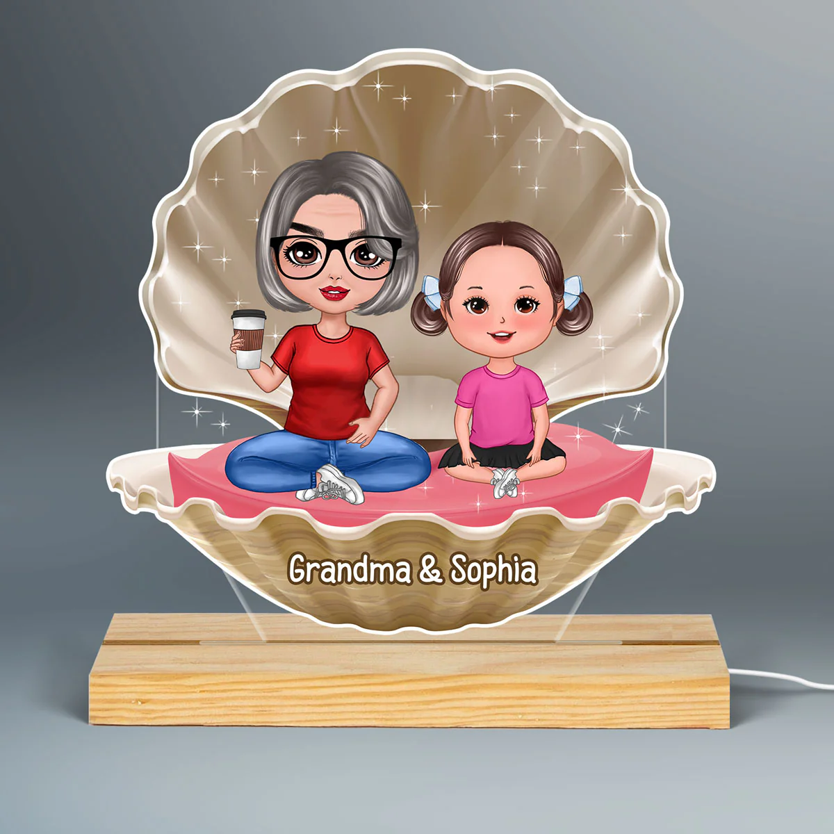 Grandma Grandkids In Pearl Shell Personalized Custom Shape Acrylic LED Night Light - Image 3