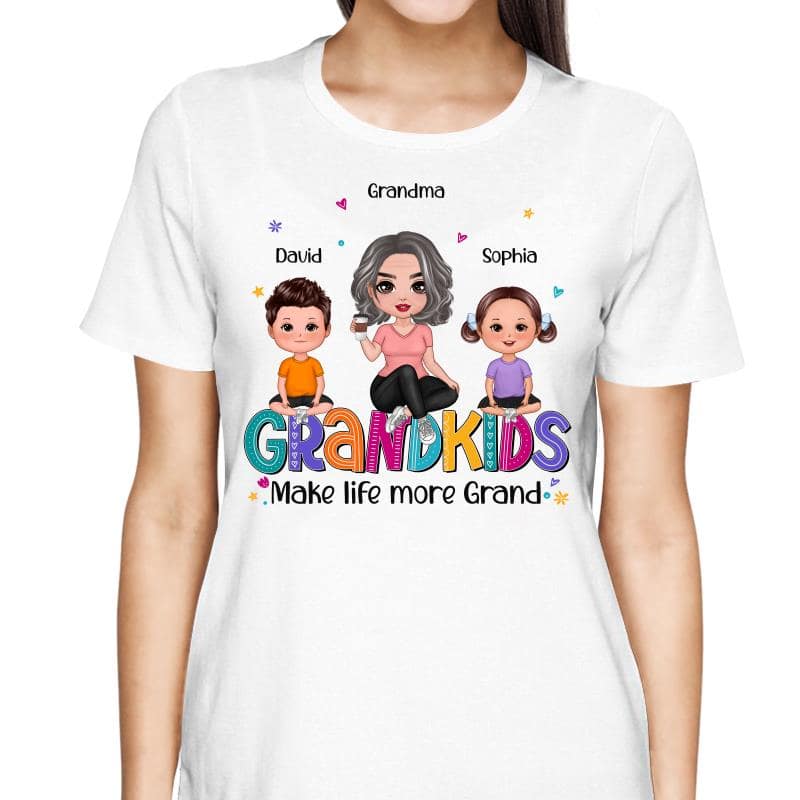 Grandma Grandkids Make Life Grand Sitting On Word Personalized Shirt - Image 2