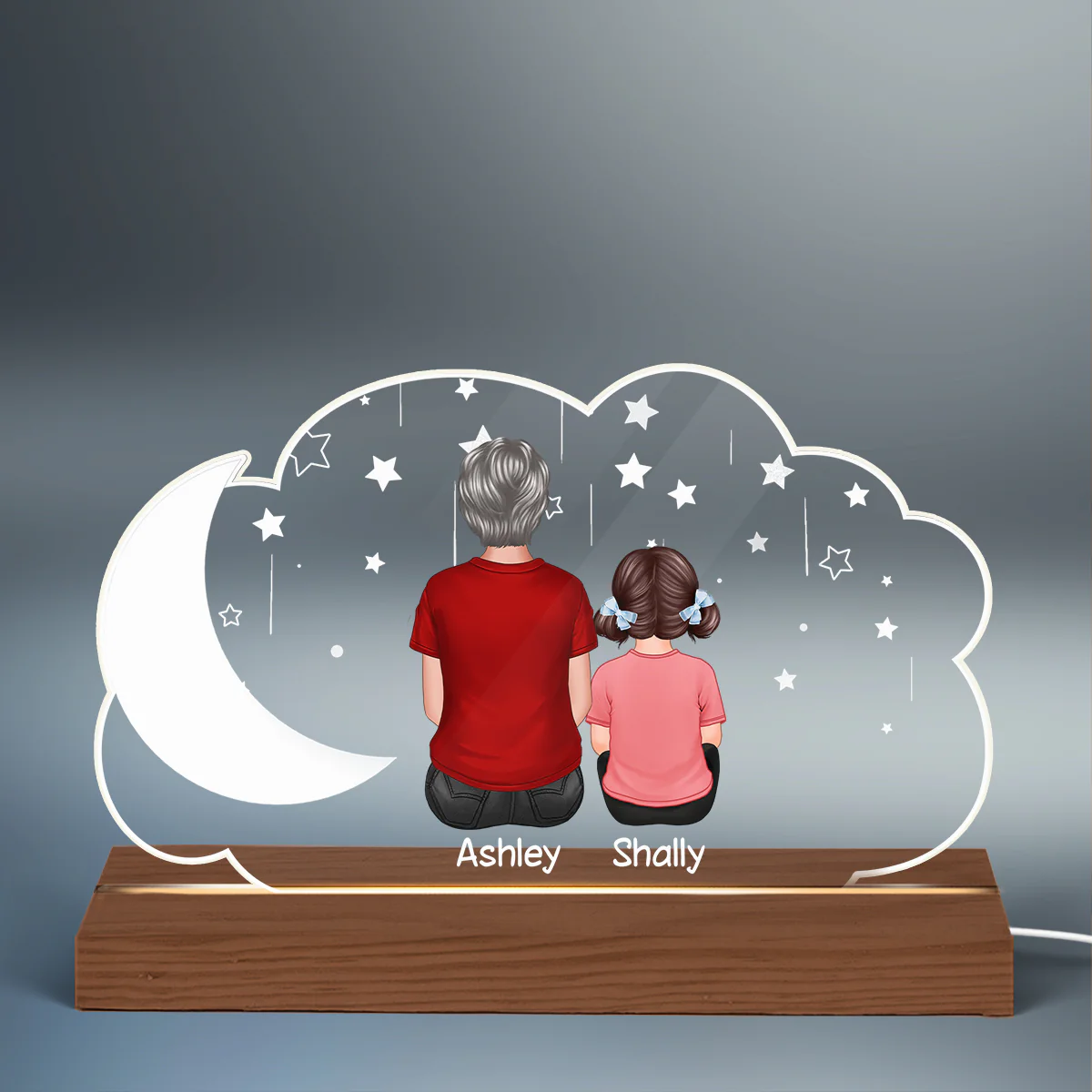 Grandma Grandkids Moon Cloud Personalized Custom Shape LED Night Light - Image 2