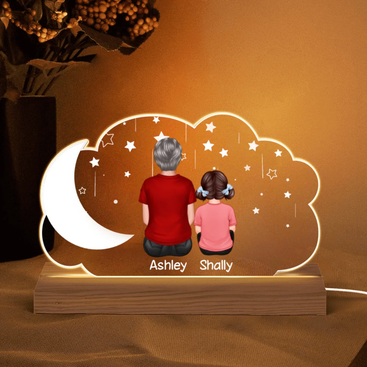 Grandma Grandkids Moon Cloud Personalized Custom Shape LED Night Light - Image 5
