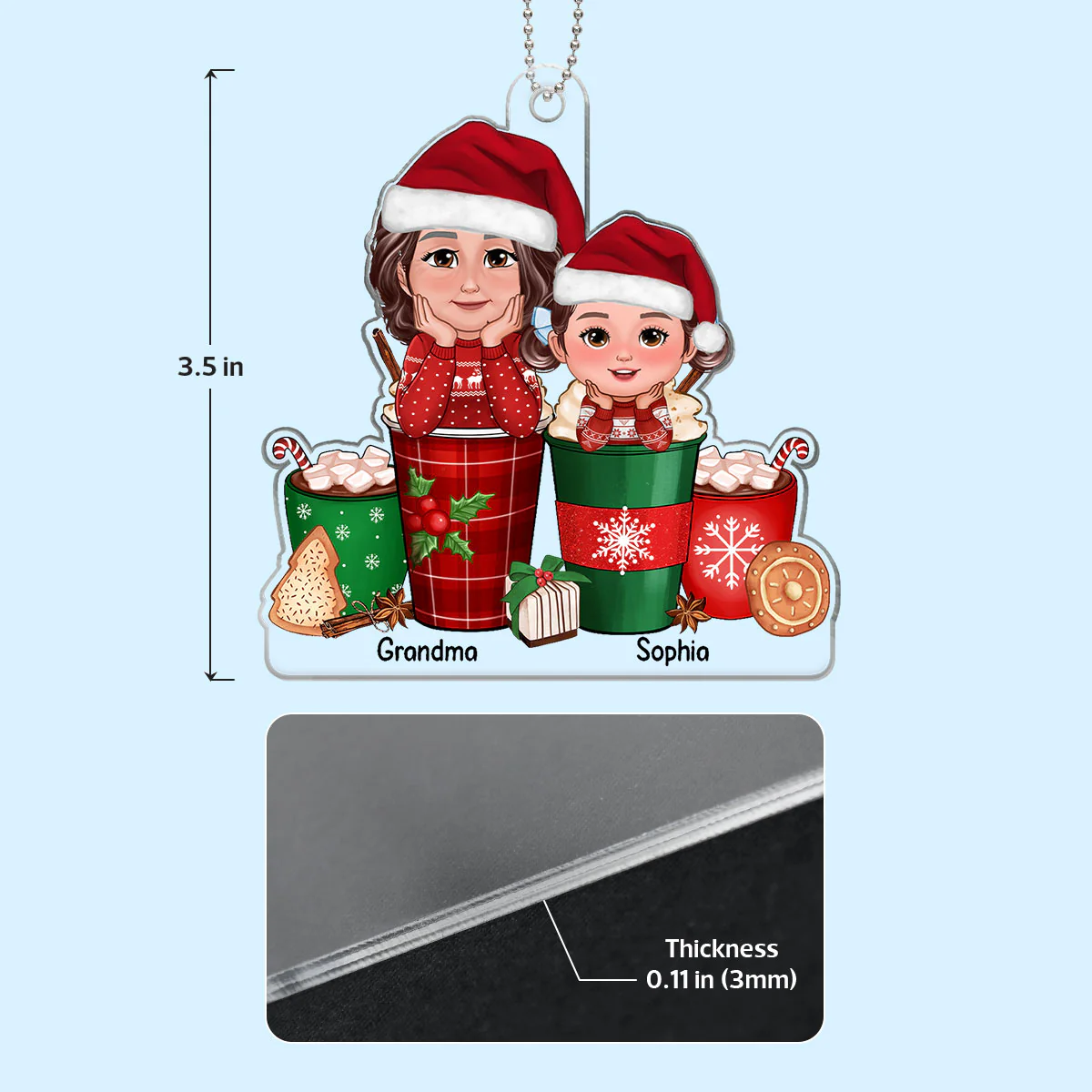 Grandma Grandkids On Christmas Coffee Cups Personalized Acrylic Ornament - Image 4