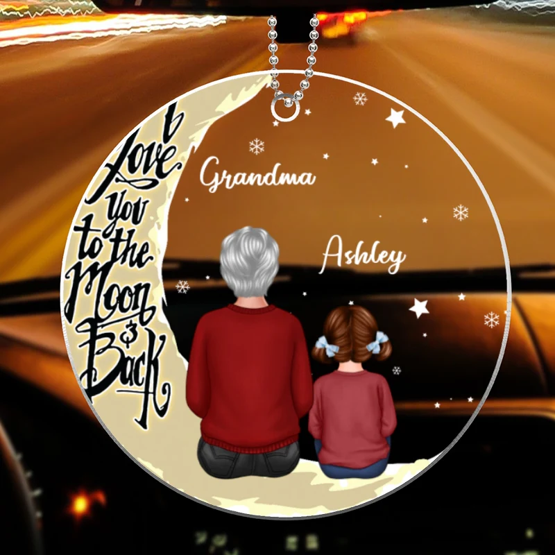 Grandma & Grandkids On Moon Back View Personalized Acrylic Ornament - Image 4