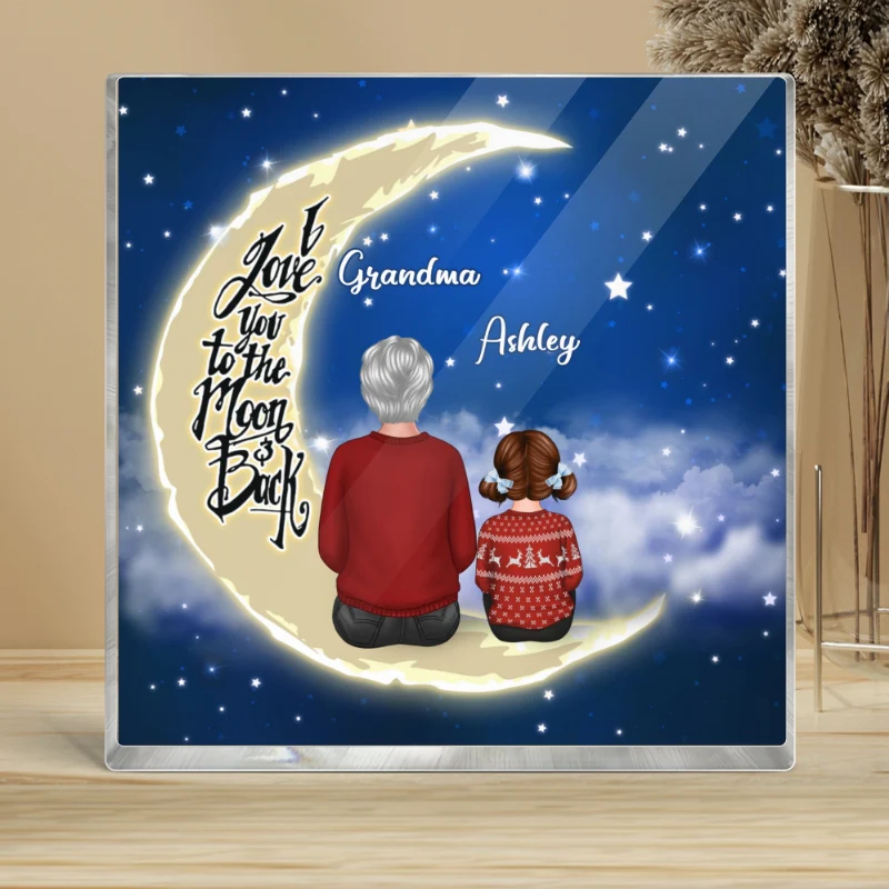Grandma Grandkids On Moon Personalized Acrylic Block Plaque