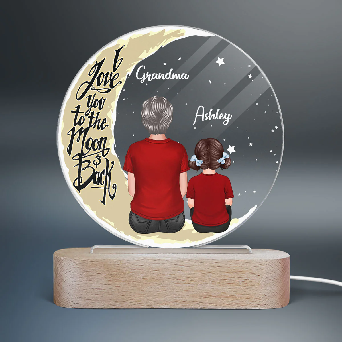 Grandma Grandkids On Moon - Personalized Acrylic Block/ Plaque LED Night Light - Image 2
