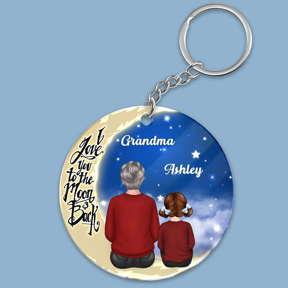 Grandma Grandkids On Moon Personalized Circle Acrylic Keychain - Gift For Grandma - Image 2