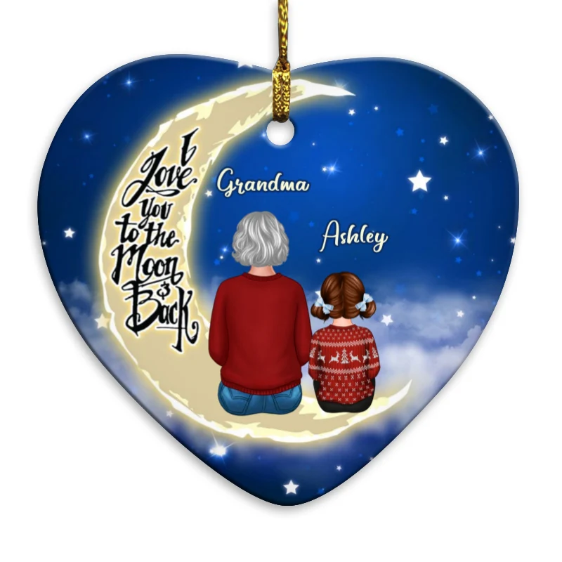 Grandma Grandkids On Moon Personalized Heart Ornament - Image 3