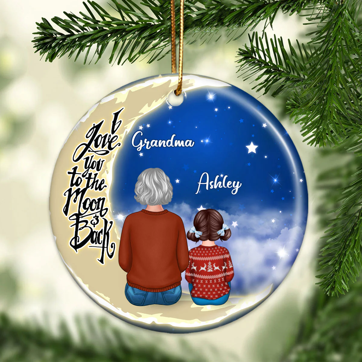 Grandma Grandkids On Moon - Personalized Ornament - Christmas Gift - Image 3