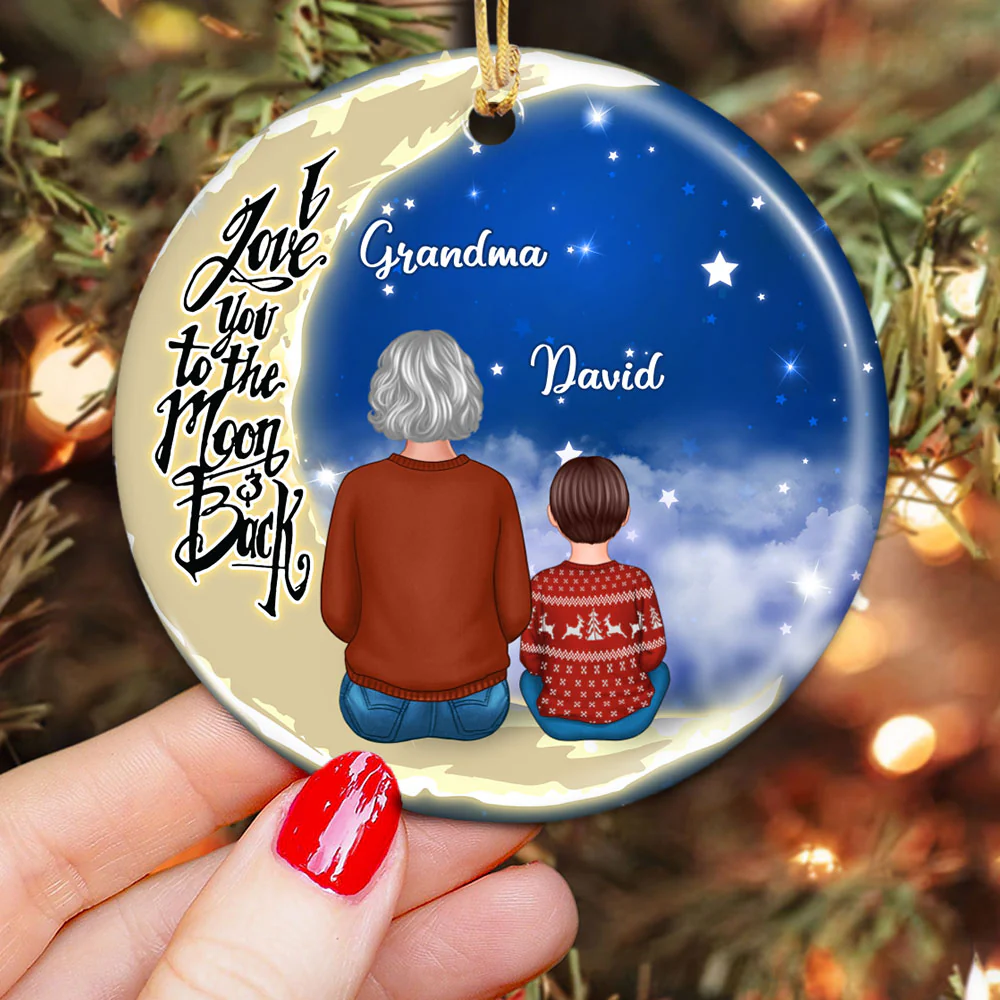 Grandma Grandkids On Moon - Personalized Ornament - Christmas Gift - Image 4
