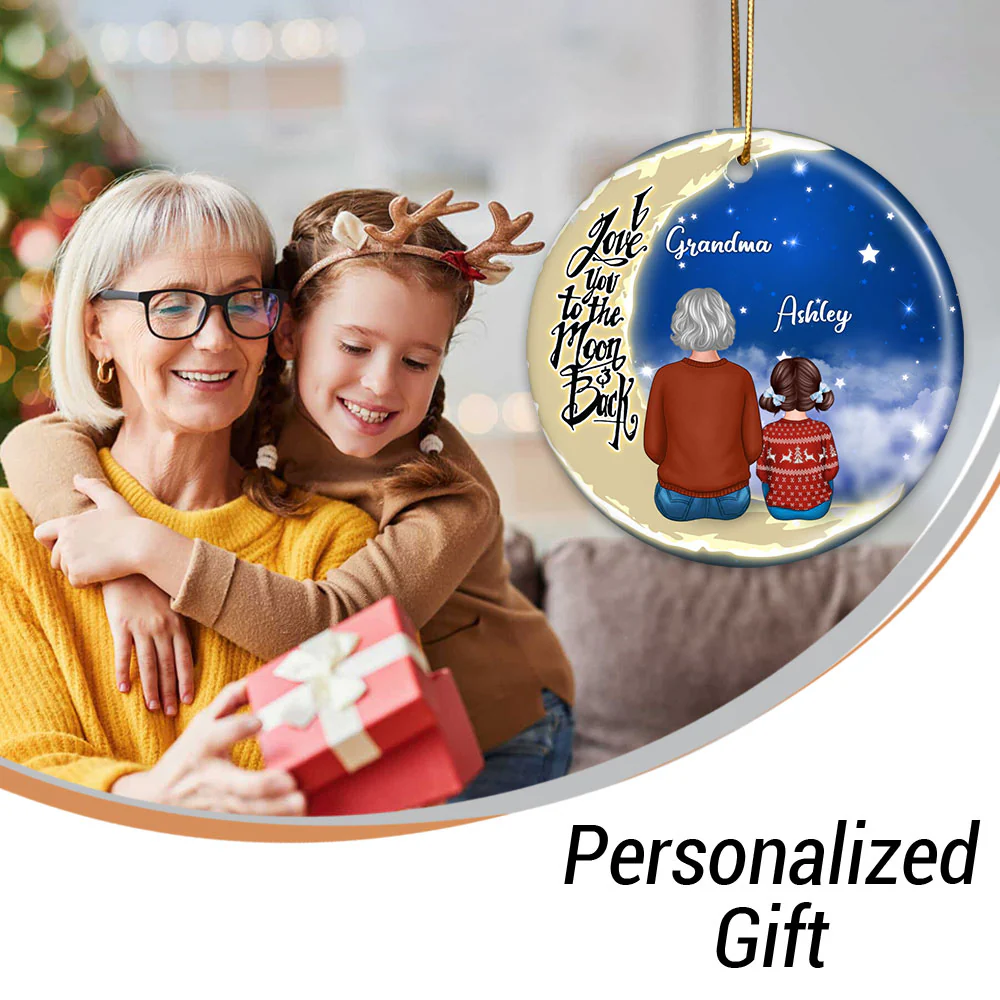 Grandma Grandkids On Moon - Personalized Ornament - Christmas Gift - Image 5