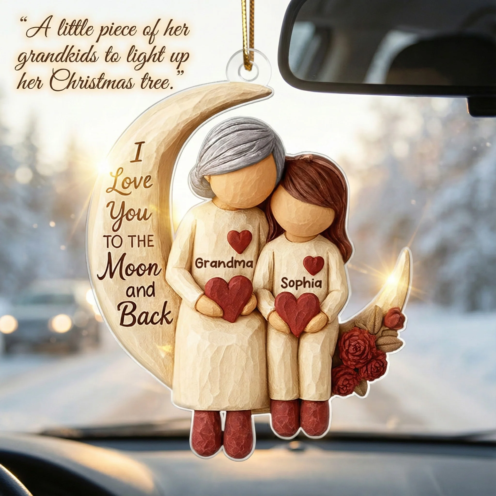 Grandma Grandkids on Moon - Personalized Acrylic Ornament - Heartfelt Christmas Gift for Grandma, Grandkids - Image 4