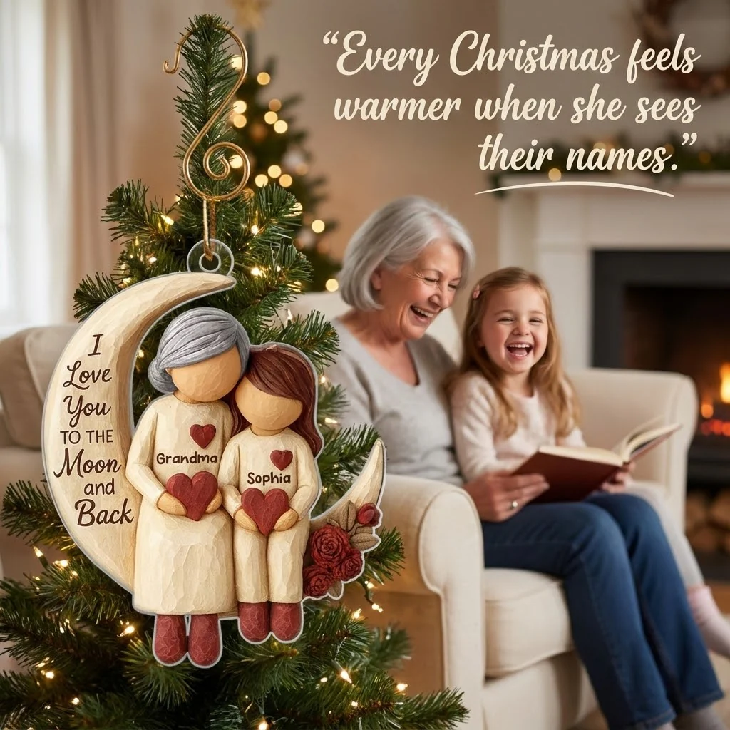 Grandma Grandkids on Moon - Personalized Acrylic Ornament - Heartfelt Christmas Gift for Grandma, Grandkids - Image 7