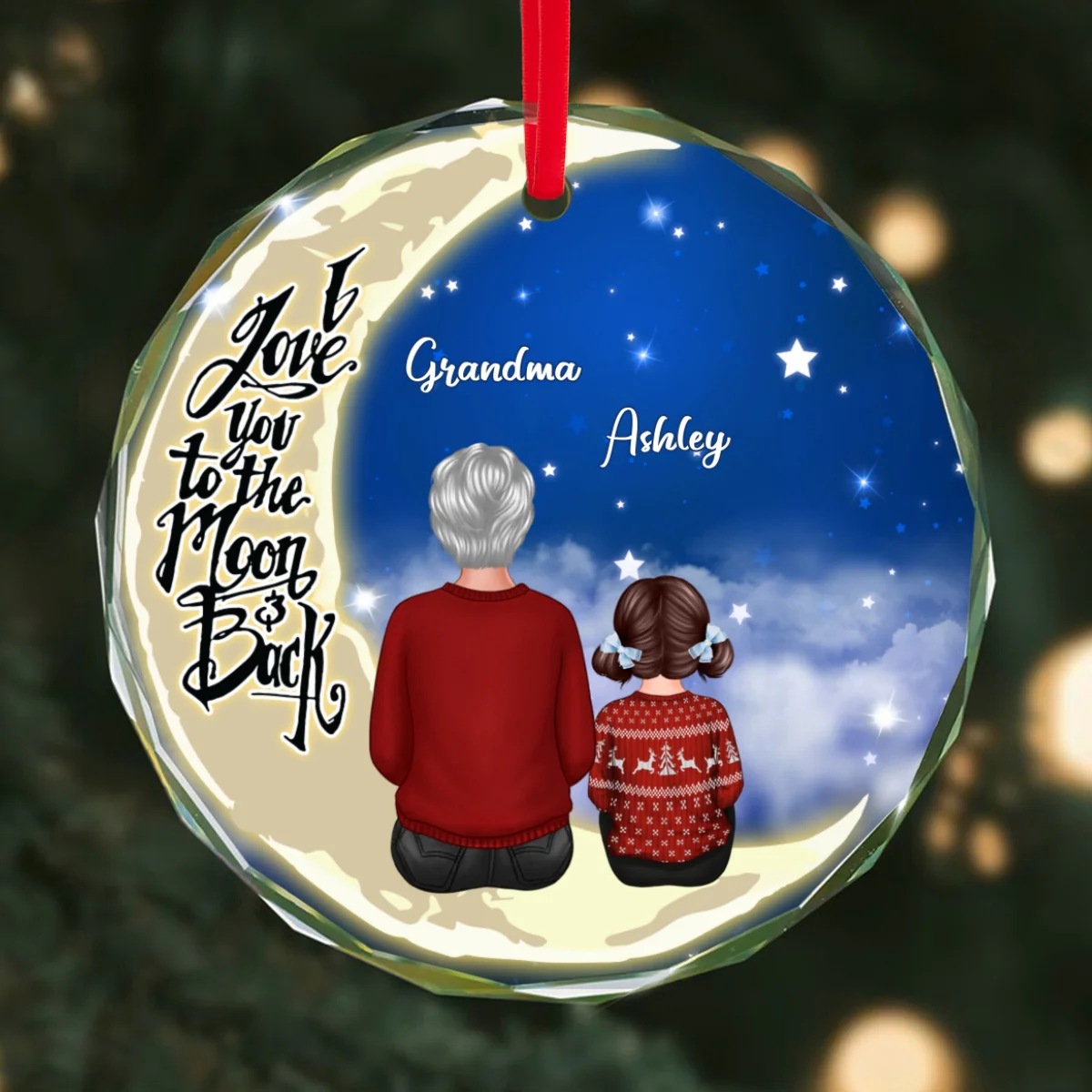 Grandma Grandkids On Moon Personalized Glass Ornament, Christmas Gift for Grandkids, Granddaughter Grandson, Gift for Grandma - Image 11
