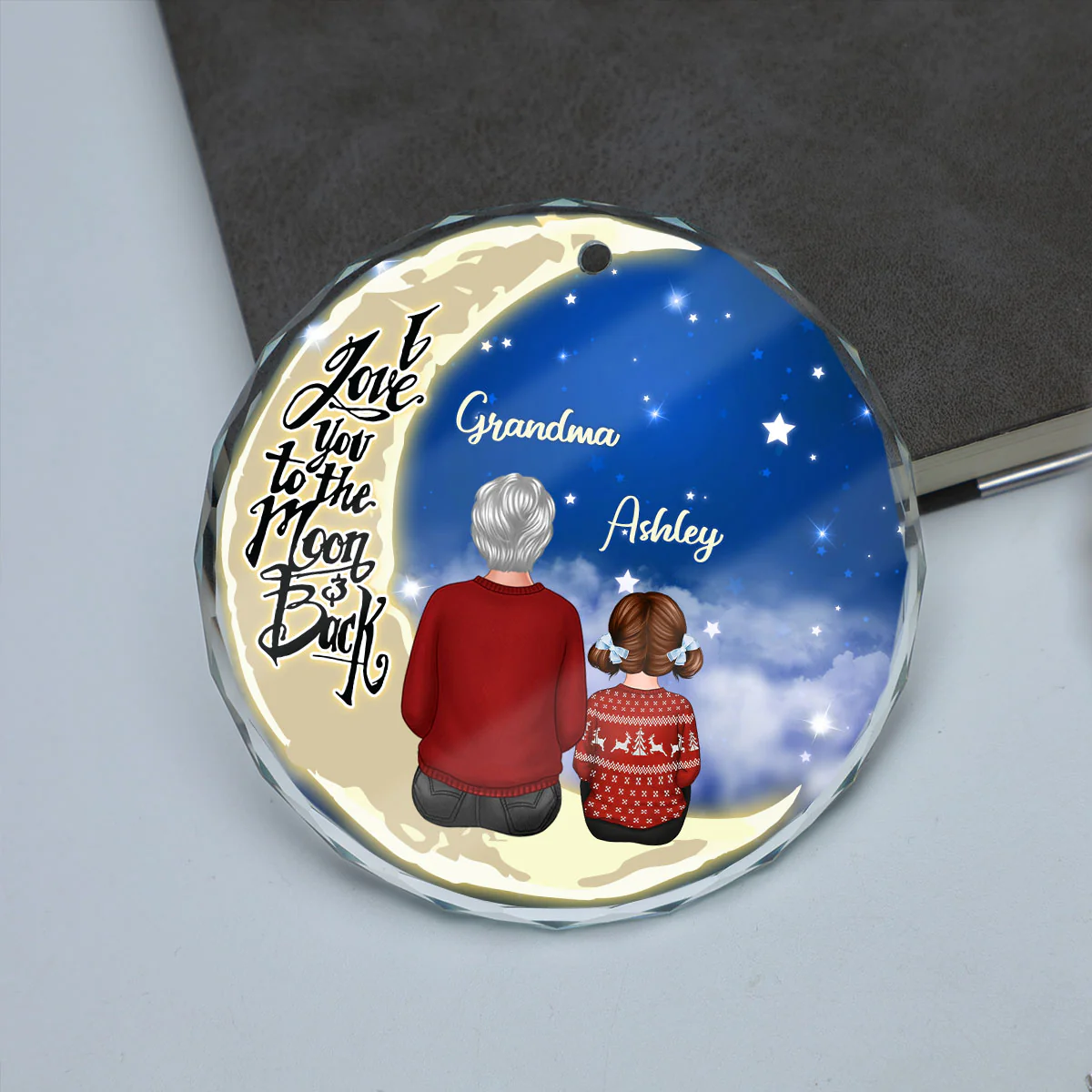 Grandma Grandkids On Moon Personalized Glass Ornament, Christmas Gift for Grandkids, Granddaughter Grandson, Gift for Grandma - Image 7