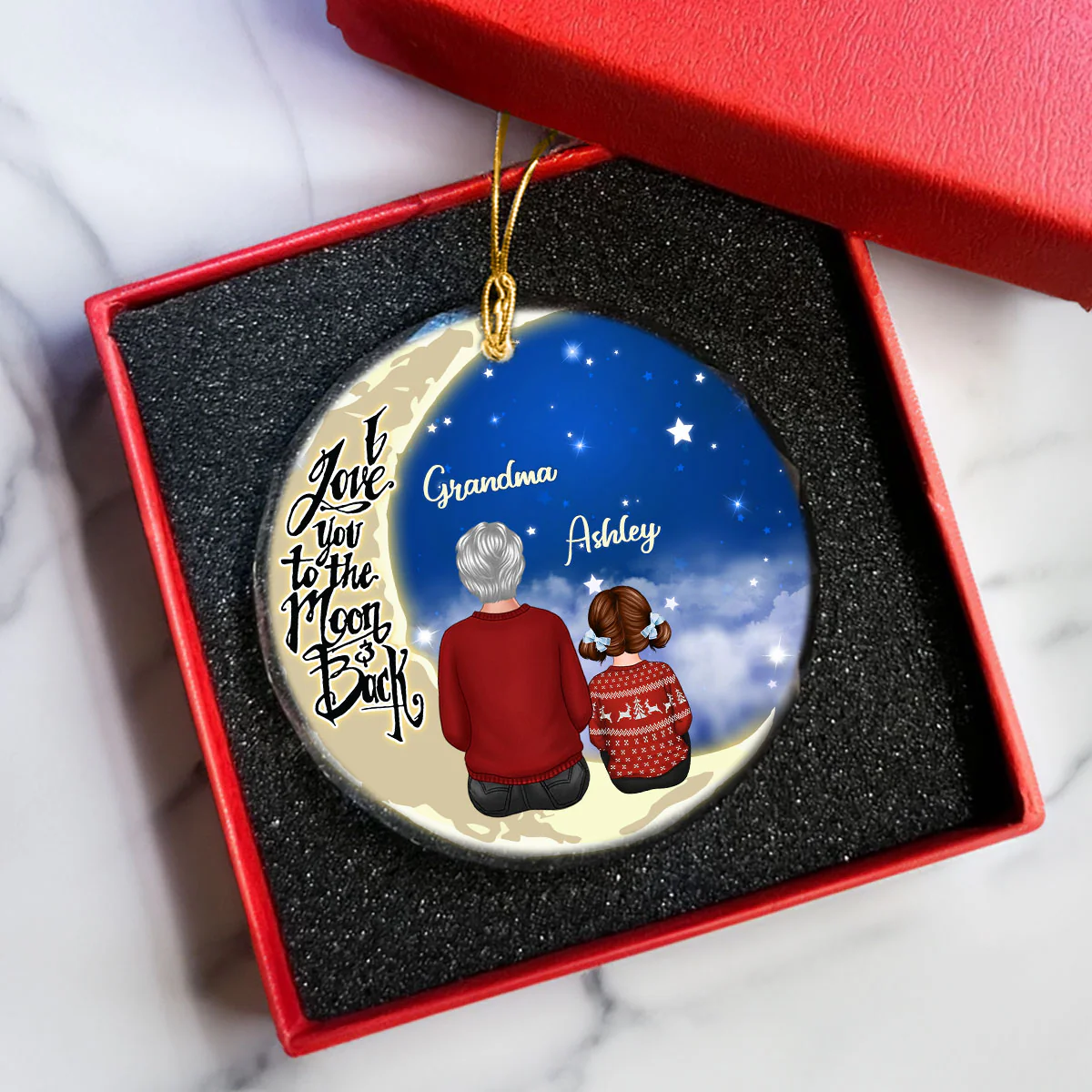 Grandma Grandkids On Moon Personalized Glass Ornament, Christmas Gift for Grandkids, Granddaughter Grandson, Gift for Grandma - Image 8