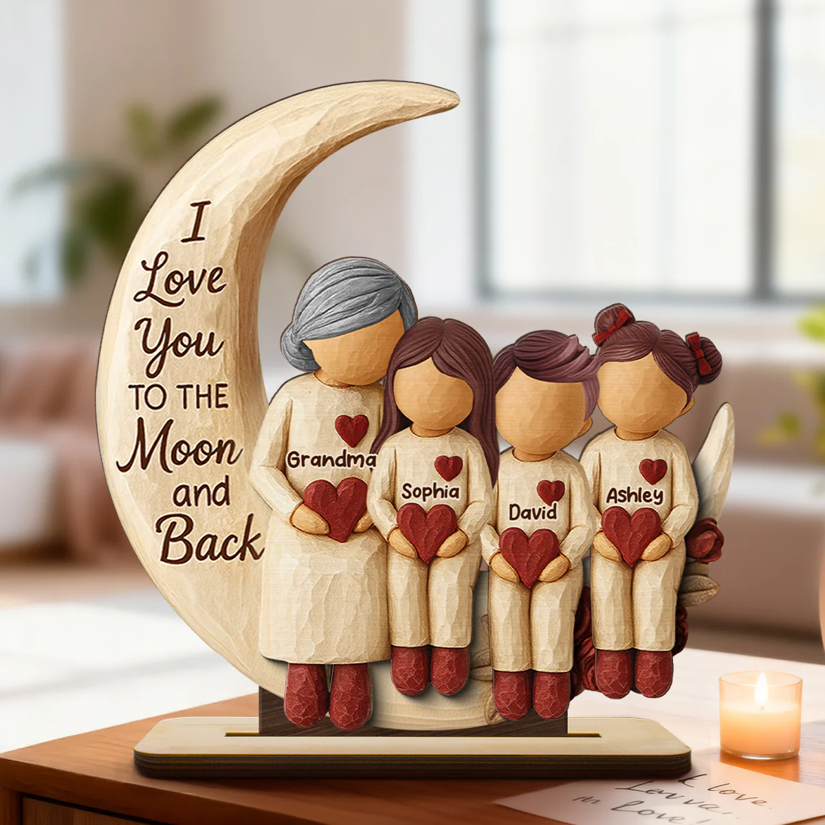 Grandma Grandkids on Moon - Personalized Standing Wooden Plaque - Nostalgia Rustic Home Decor for Grandma - Image 3